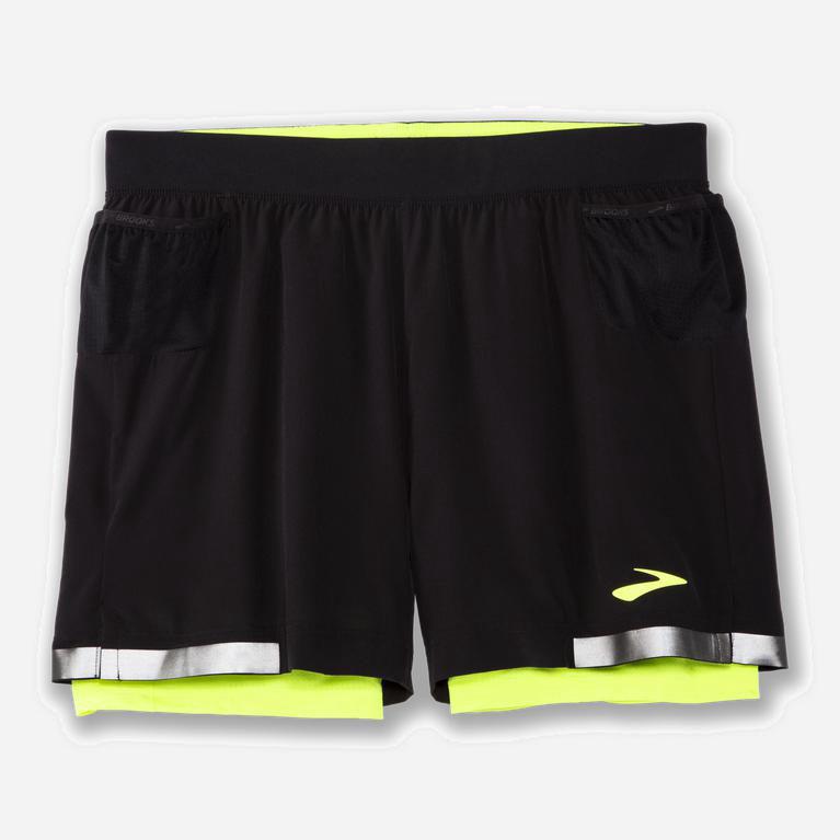 Brooks Carbonite 5 Israel - Men's Running Shorts - Black/Nightlife/GreenYellow (80726-AGNC)